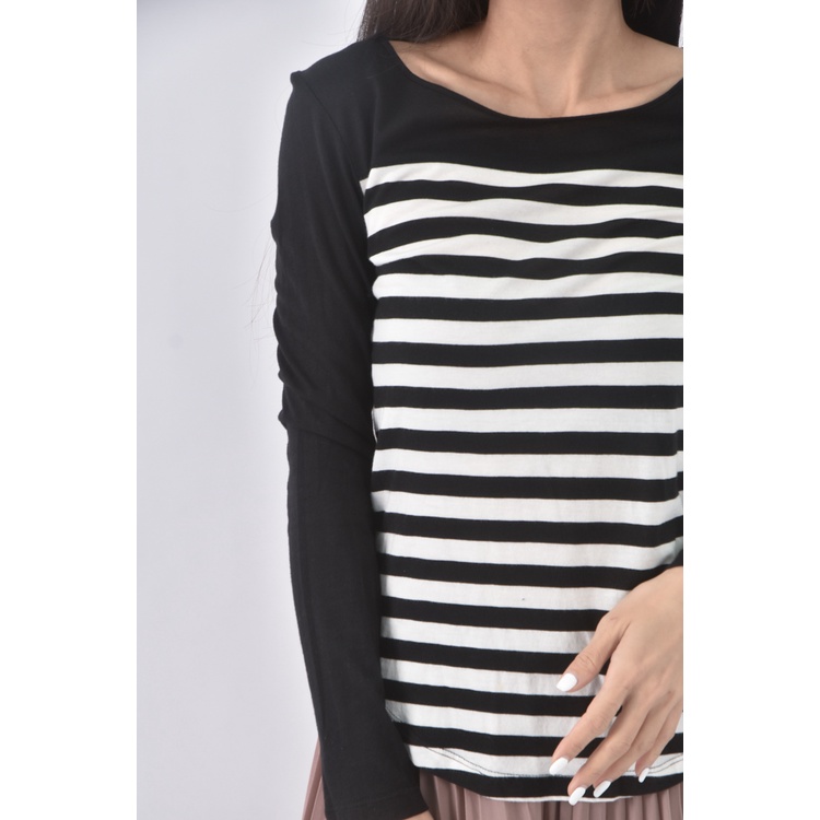 (S) nautica質感棉質條紋黑色長袖上衣二手衣, , large