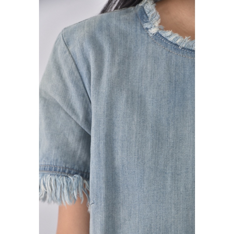 (S) mayson grey丹寧牛仔質感棉質藍色短袖上衣二手衣, , large