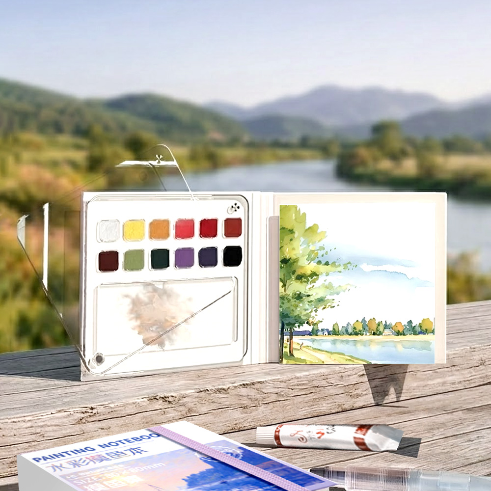【上手家居】迷你水彩畫畫本套組(水彩畫本/繪畫本/繪畫工具/水彩本), , large