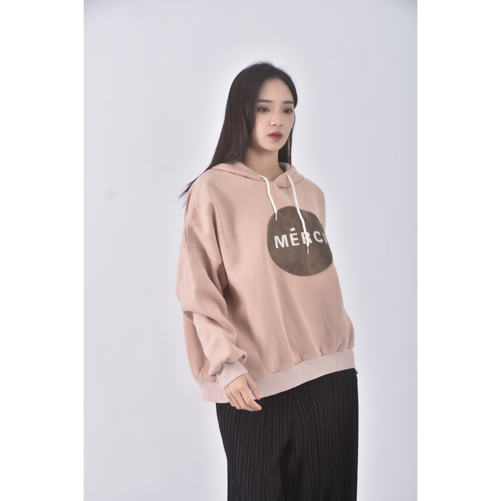 (F) bazaar smokie韓牌質感連帽杏色長袖上衣二手衣, , large