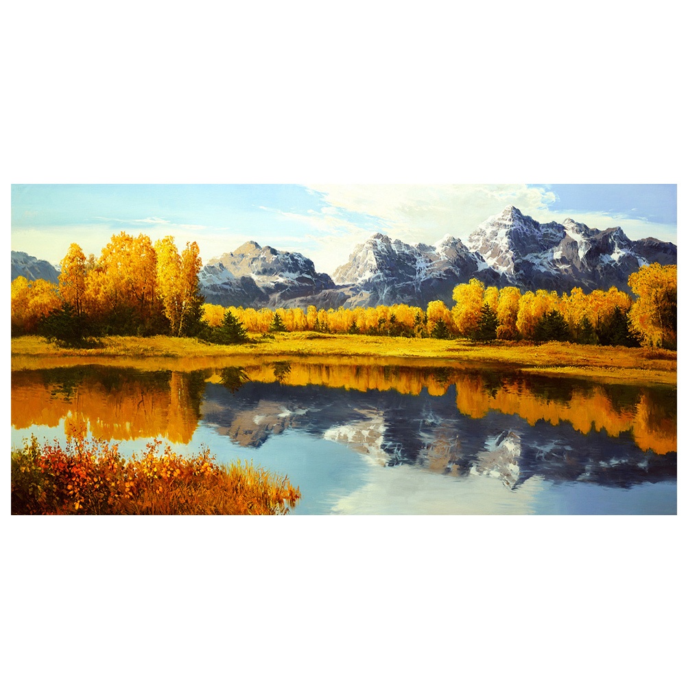 【御畫房】湖畔秋色 國家一級畫師手繪油畫60×120cm(VF-131), , large