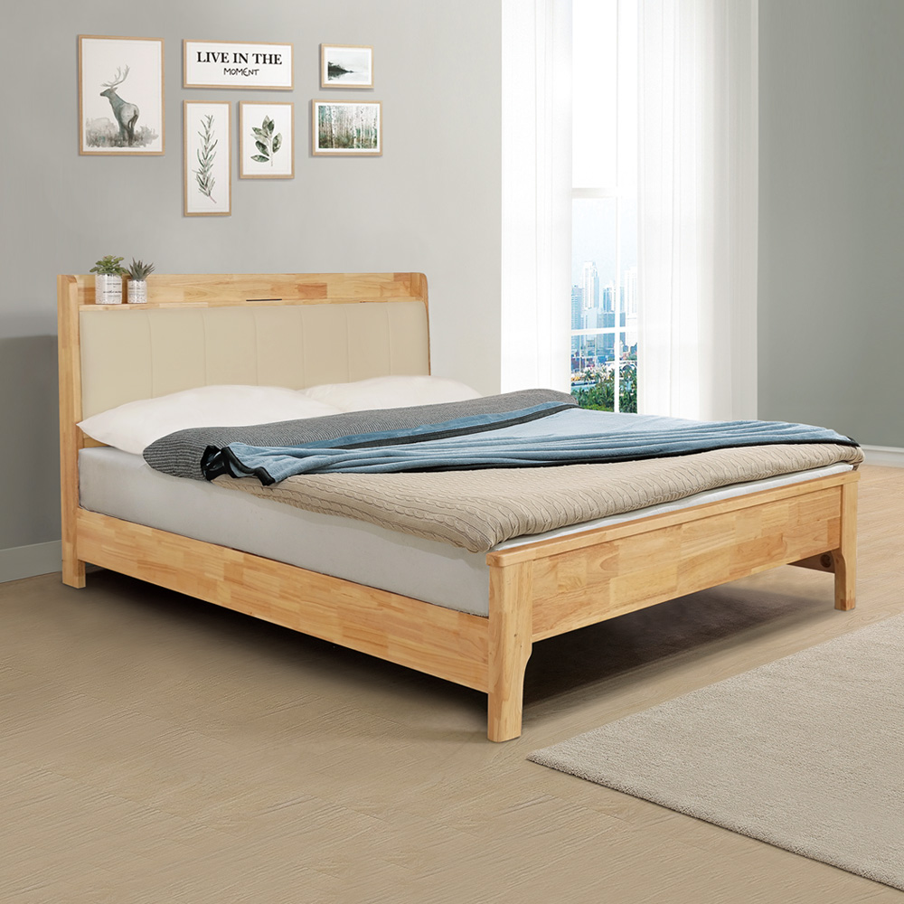 【Homelike】喜家居雙人加大6尺LED觸控燈實木床架組(附床板)(2338), , large