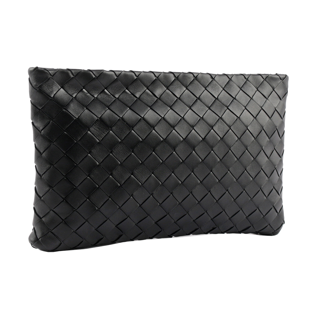 BOTTEGA VENETA 新款小羊皮及小牛皮大格編織手拿包/黑色, , large