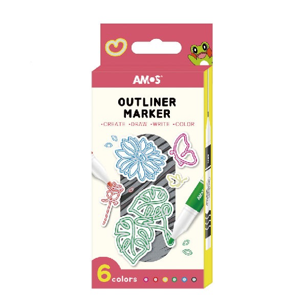 【AMOS 阿摩司】6色 驚奇 輪廓 彩色筆 / 組 OLM6P, , large