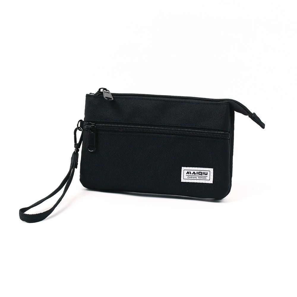 【MQ】雙層手拿包/零錢包-黑色 手機包 隨身包, , large