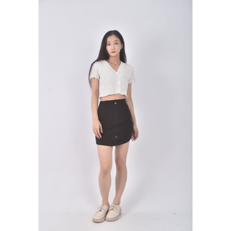 (S) 質感排釦造型黑色短裙二手衣, , large