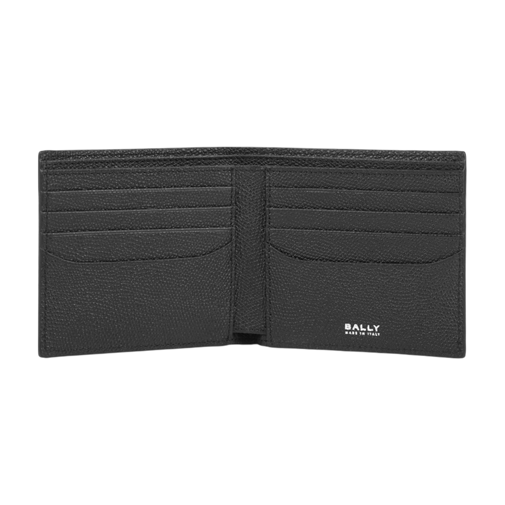 BALLY 銀字Logo 粒紋小牛皮對開8卡短夾(黑色), , large
