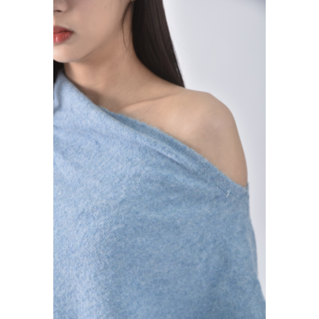 (XL) sister market韓牌斜肩藍色長袖上衣二手衣, , large