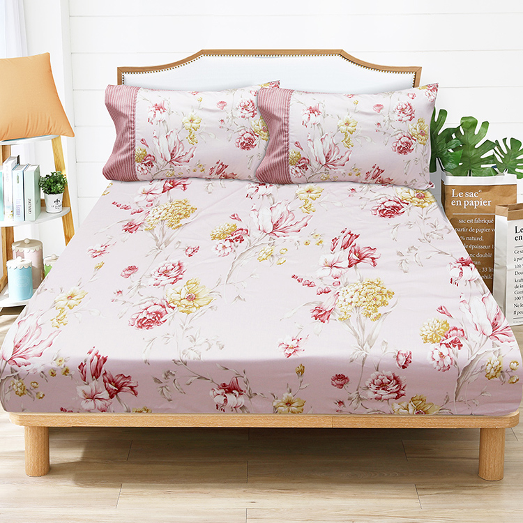 FITNESS 精梳棉雙人特大床包枕套三件組-嫚花沁語-粉, , large