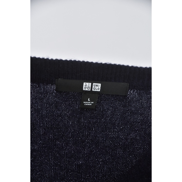 (L) uniqlo羊毛v領藍色長袖上衣二手衣, , large