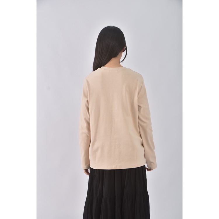 (L) able co韓牌質感圓領杏色長袖上衣二手衣, , large