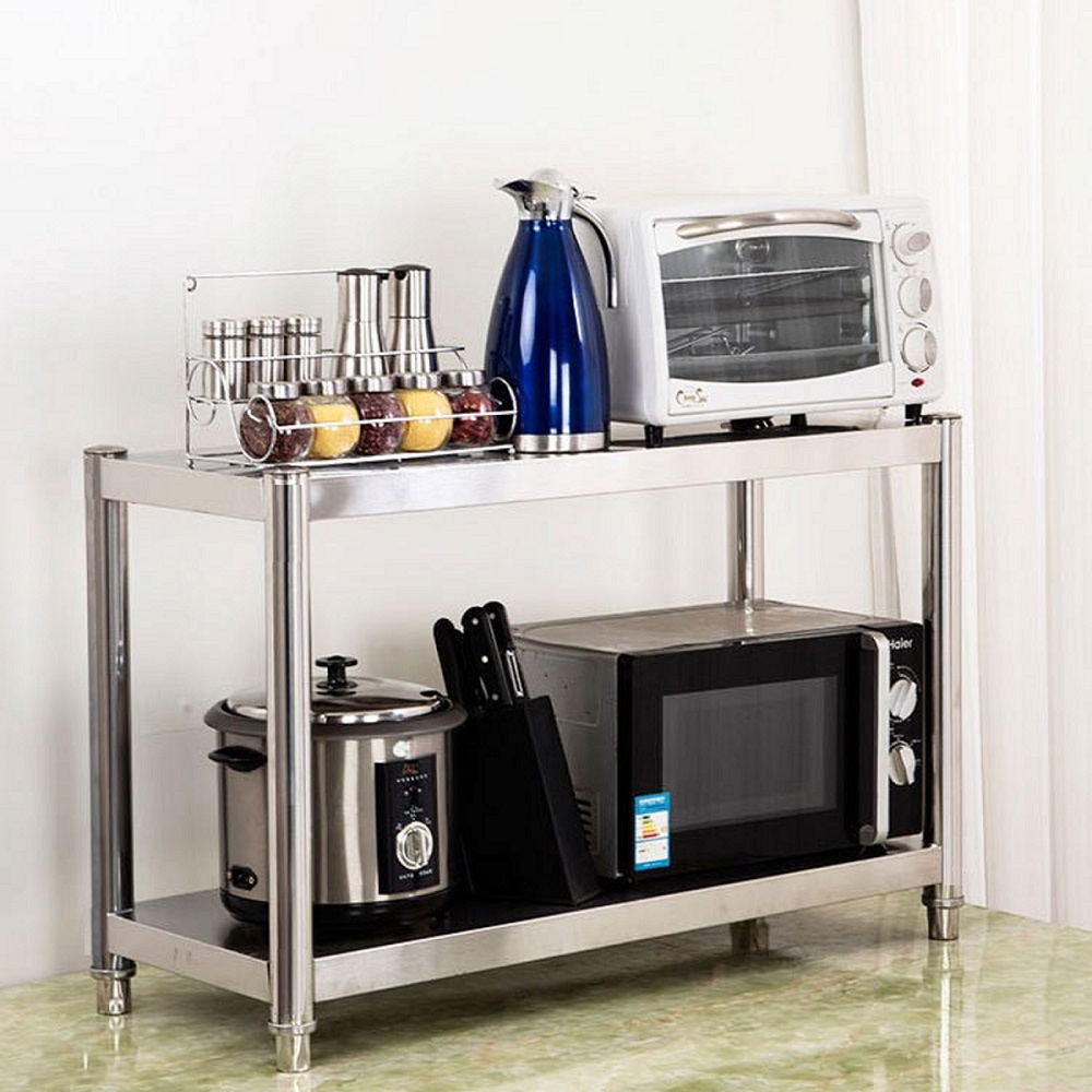 【誠宜居家】90x45x53公分 升級款加粗加厚(二層不鏽鋼置物架)-加強底部橫梁 收納架 不鏽鋼置物架 不銹鋼置物架 廚房不銹鋼置物架 置物架 家電架 廚房架 架子, , large