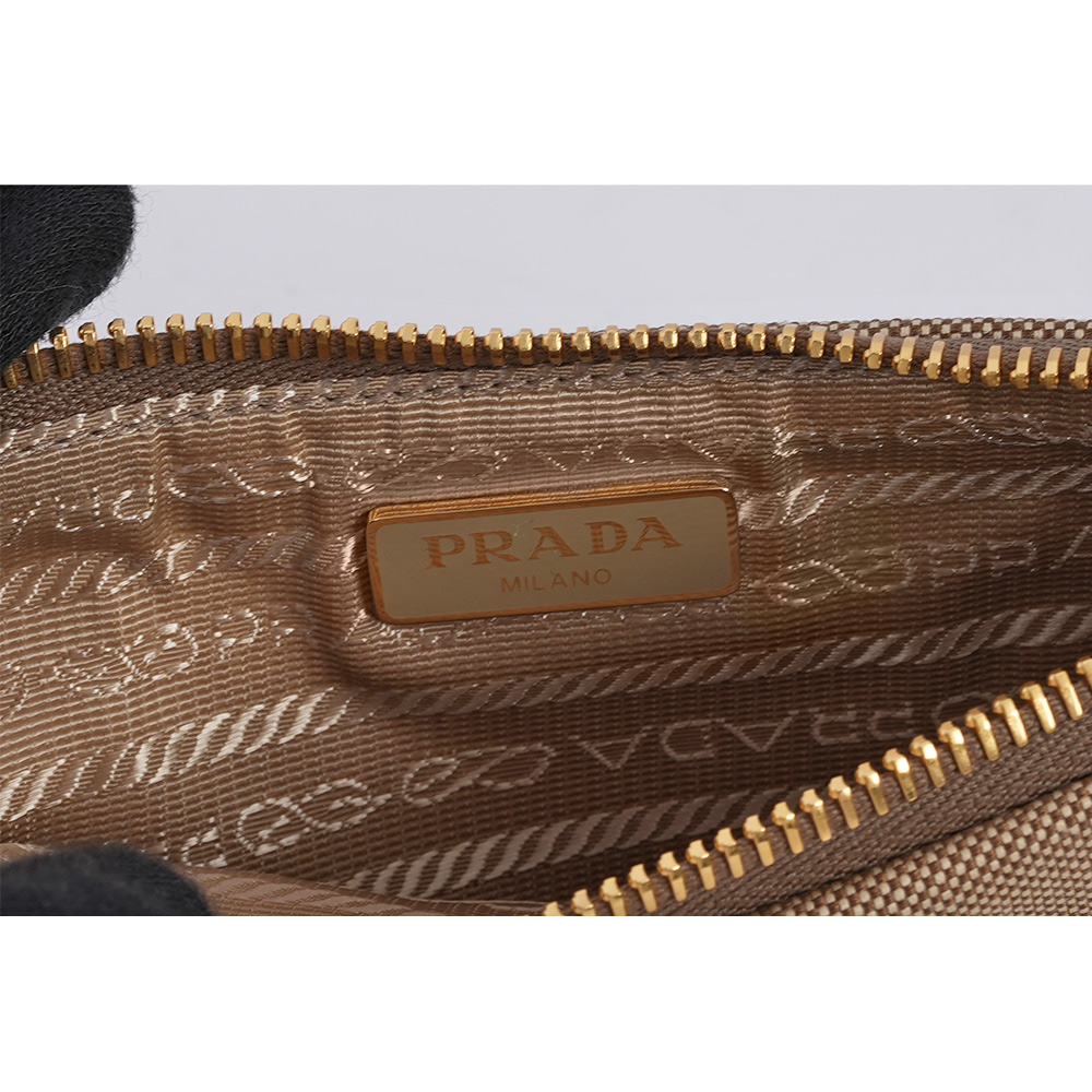 PRADA Logo 標誌緹花布及皮革萬用包/手拿包/卡其色, , large