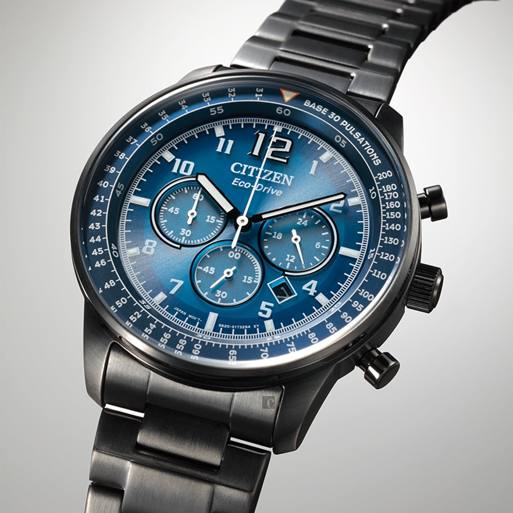 CITIZEN 星辰 光動能紳士計時手錶-黑x藍 CA4505-80L 【情人節推薦款】, , large