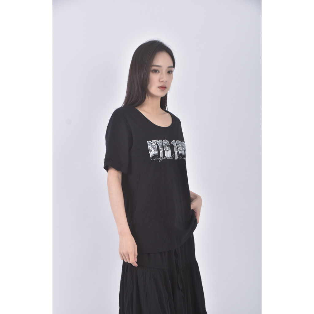 (S) naturally jojo棉質字母黑色短袖上衣二手衣, , large