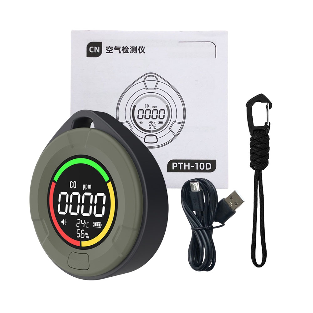 Portable Carbon Monoxide Temperature and Humidity Detector - Green, , large