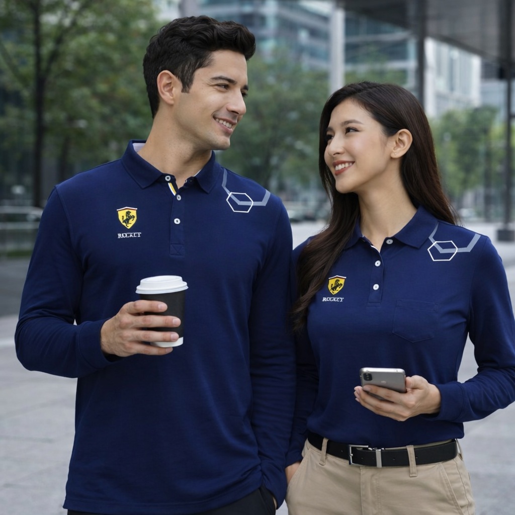 【FALALI】Long Short-sleeved cooling polo shirt - Men's (navy blue), , large