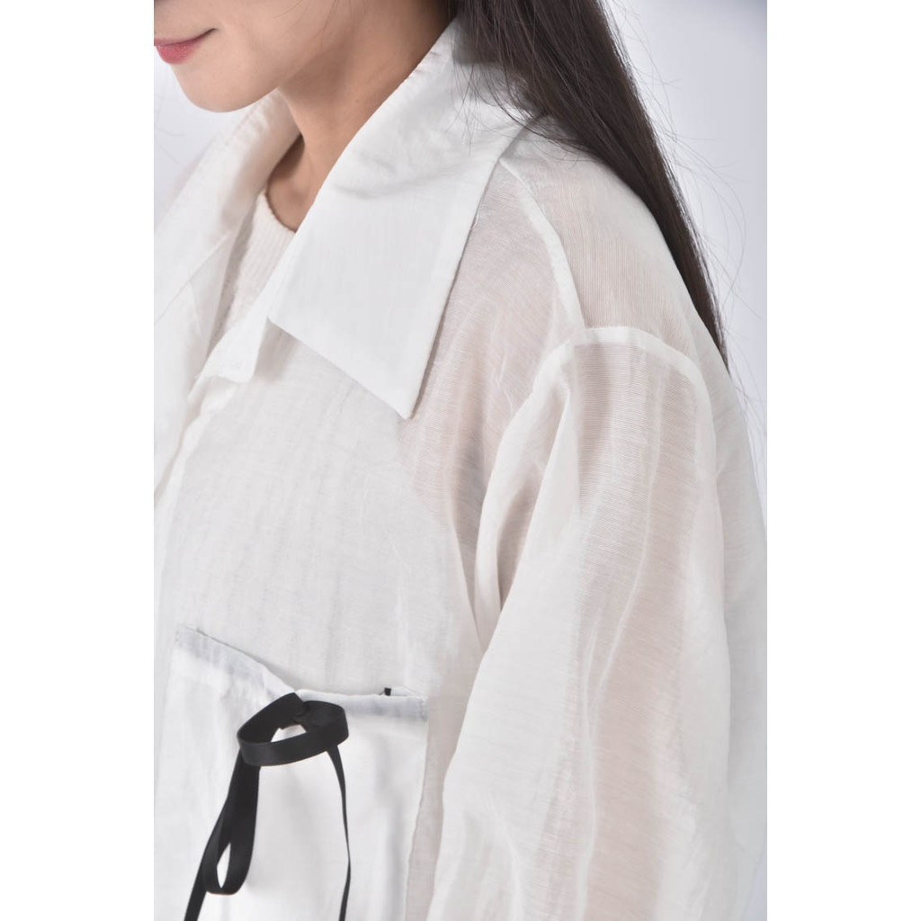 (F) 【粿粿私服】質感修身短版透膚白色罩衫二手衣, , large