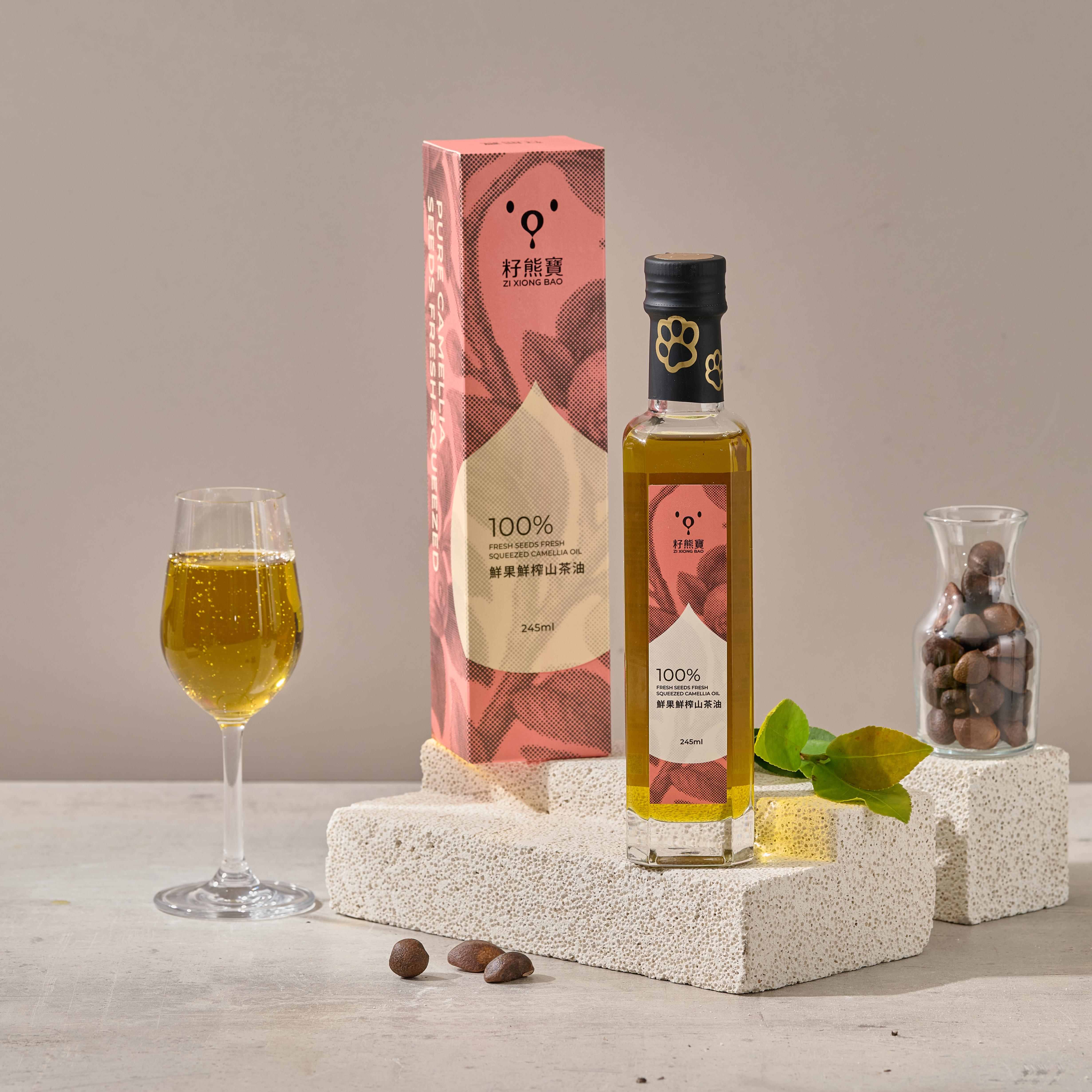 [籽熊寶茶油]籽熊寶冷壓初榨苦茶油 250ml*1入+鮮果鮮榨山茶油 245ml*1入, , large