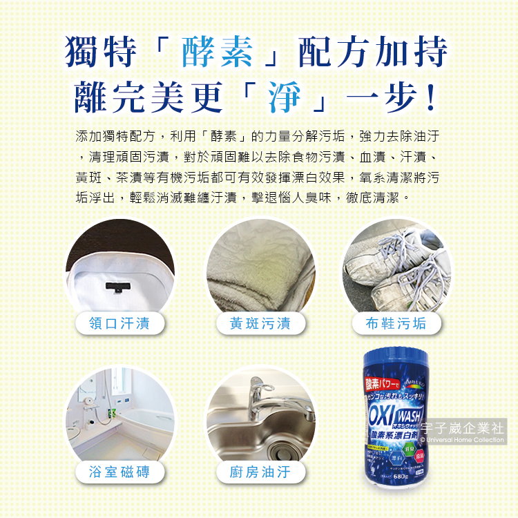 [日日好物]日本OXI WASH-萬用清潔酵素漂白粉680g/罐(白色/彩色衣物去漬漂白劑,浴室馬桶清潔劑,廚房爐具流理台去油除垢劑,咖啡垢茶垢清潔粉,過碳酸鈉洗劑), , large