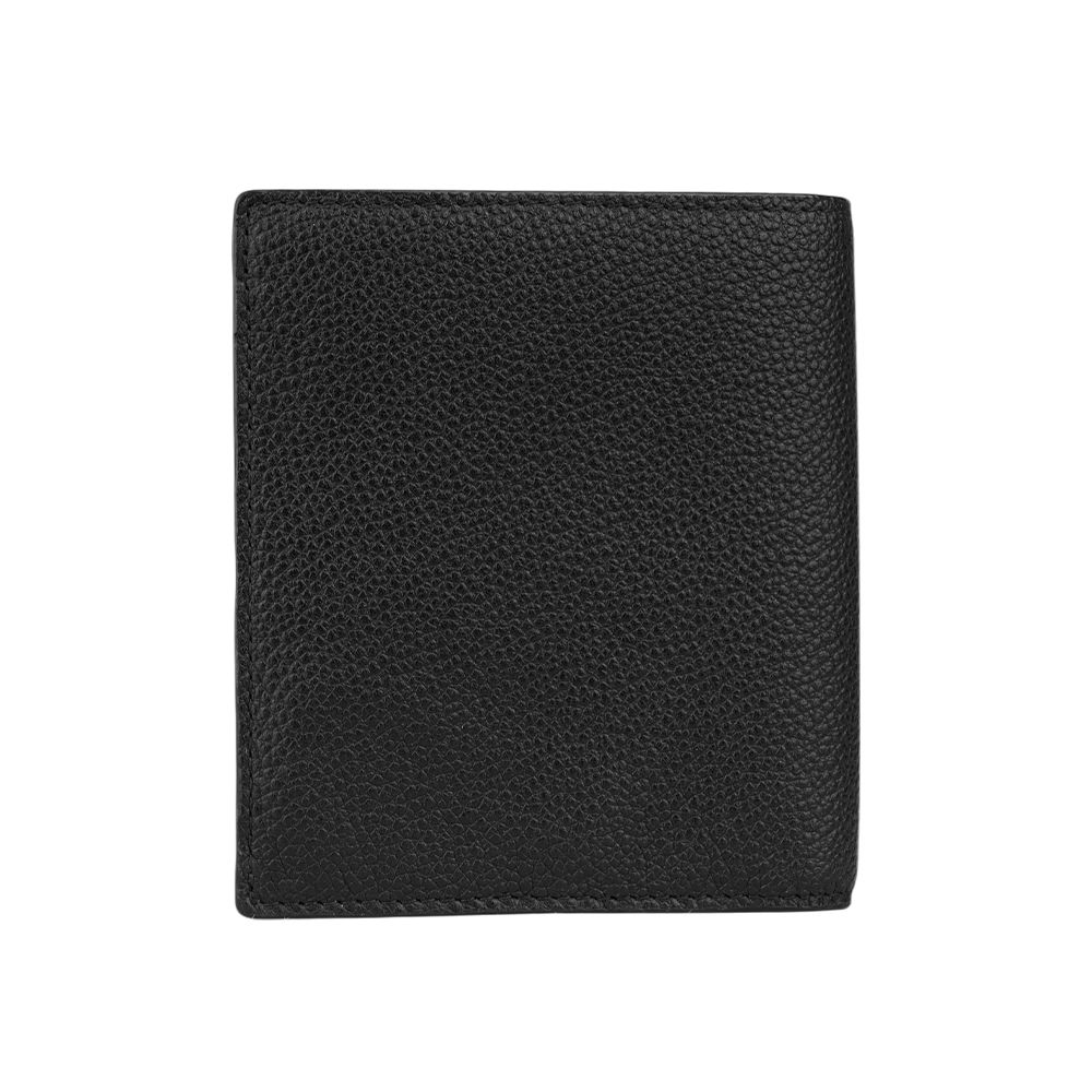 PRADA 銀字Logo 粒紋皮革短版對開8卡短夾/黑色, , large