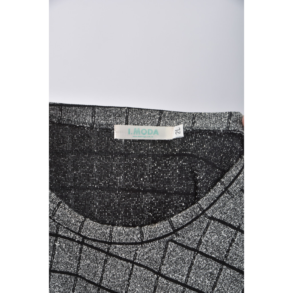 (XL) i moda格紋長版黑色長袖上衣二手衣, , large