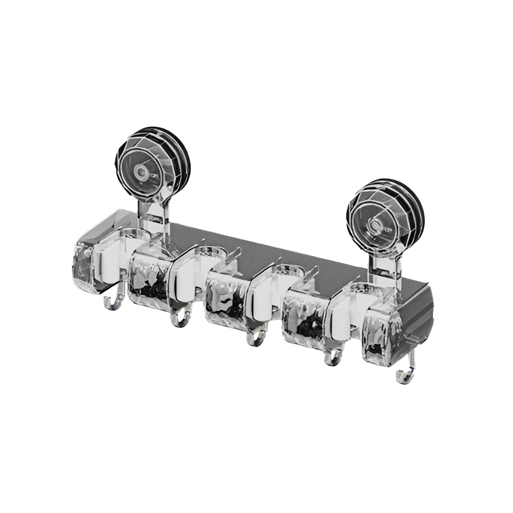 【上手家居】四格吸盤式拖把架 四格透黑(拖把夾/拖把掛鉤/拖把掛勾/掃把收納/吸盤拖把架/拖把掛架), , large