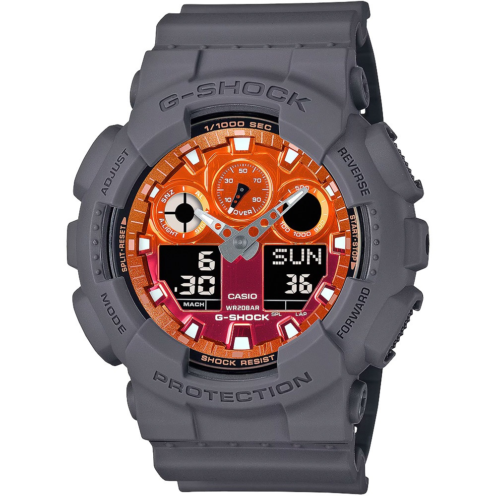 CASIO 卡西歐 G-SHOCK 熾熱火焰系列 雙顯手錶 GA-100FL-8A, , large