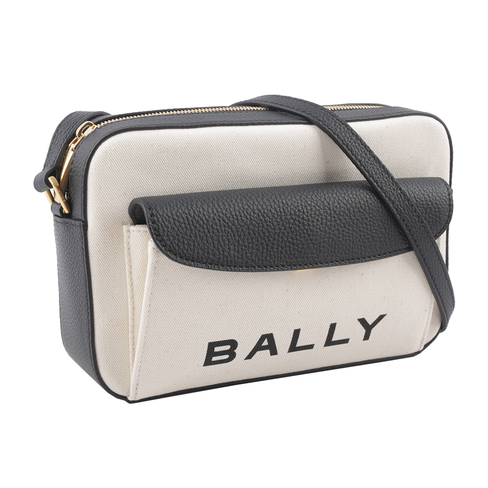 BALLY Bar Daniel 帆布及皮革口袋斜背包/自然色/黑色, , large