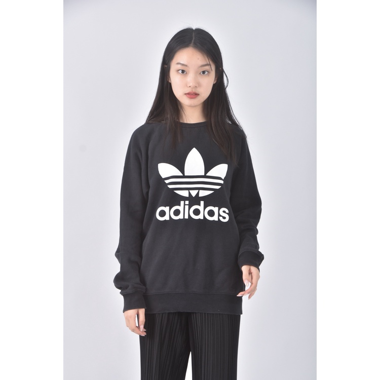 (M) adidas質感棉質logo黑色長袖上衣二手衣, , large