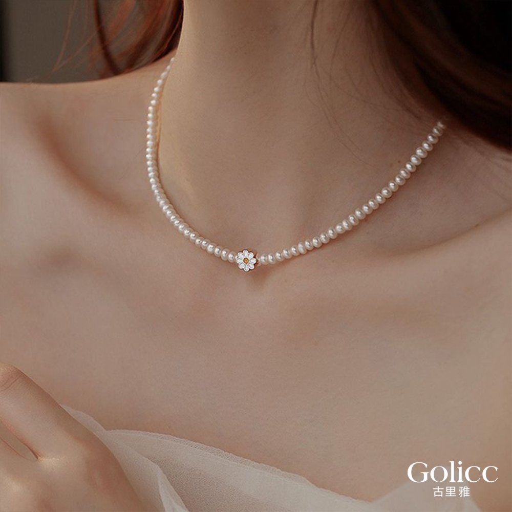 【Gulicc】古莉可 項鍊 清新小雛菊珍珠鎖骨鍊, , large