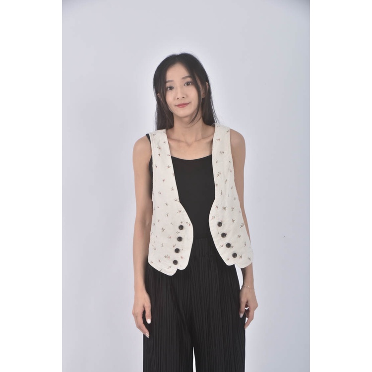 (S) moussy碎花排扣無袖白色外套二手衣, , large