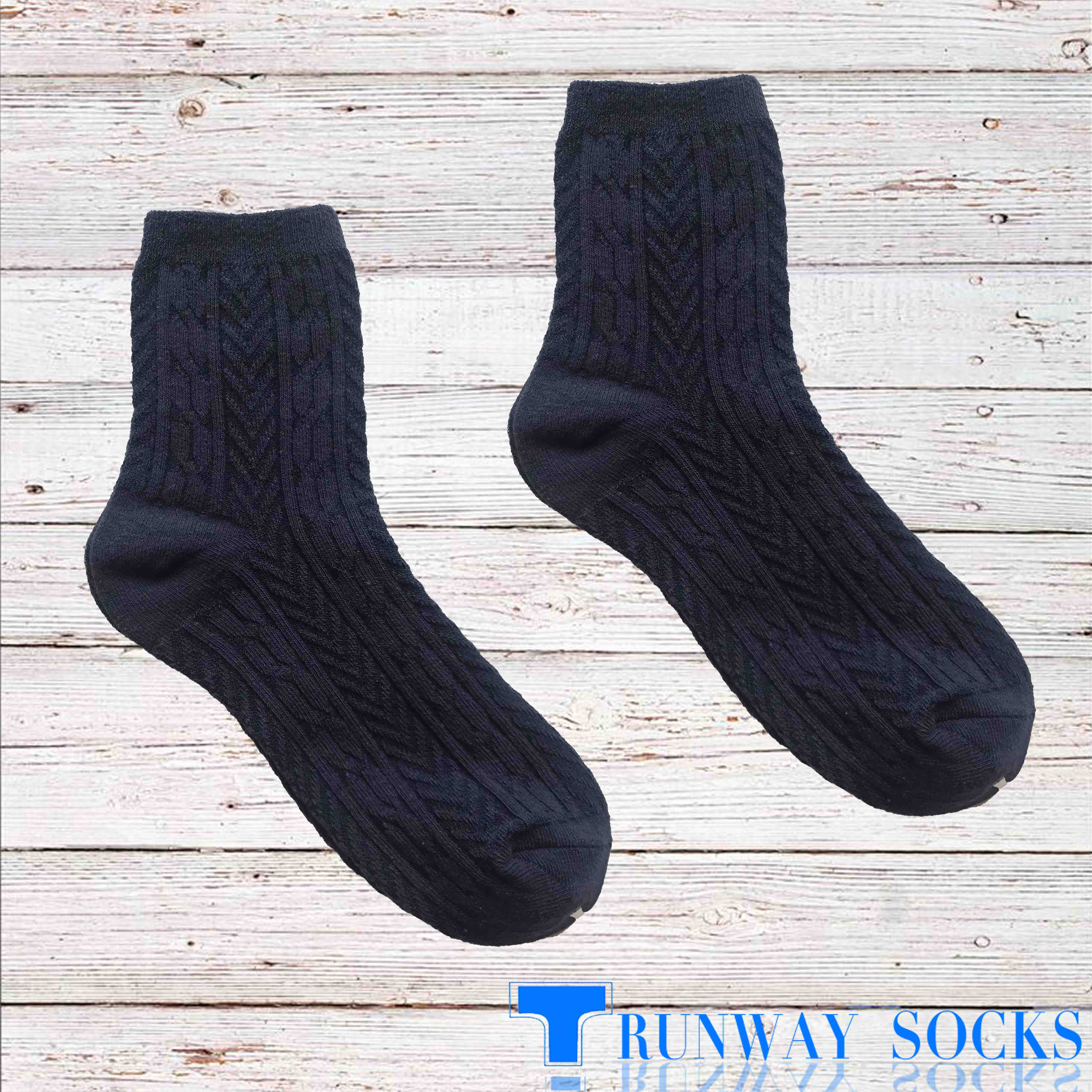 【RUNWAY】《RUNWAY SOCKS》Best-Selling Japanese Style Trendy Short Socks – Double Cylinder Technology with Retro Jacquard Design – Indigo Blue – 1 Pair, , large