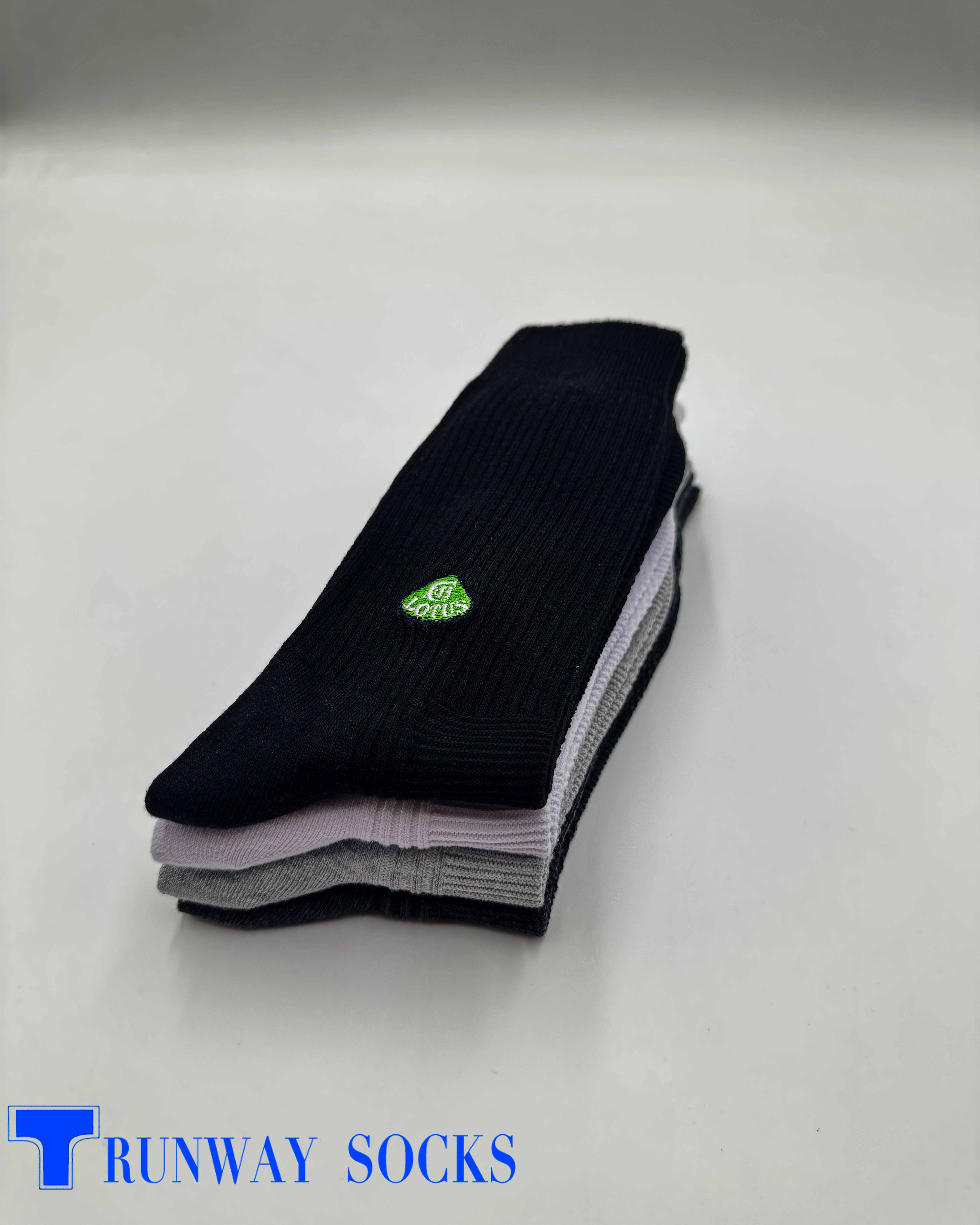 Carrefour Exclusive｜RUNWAY “Lotus” Classic Striped Socks – British Gentleman Style, Premium Double-Needle Knit, Embroidered Crew Socks for Men, White, 1 Pair, , large