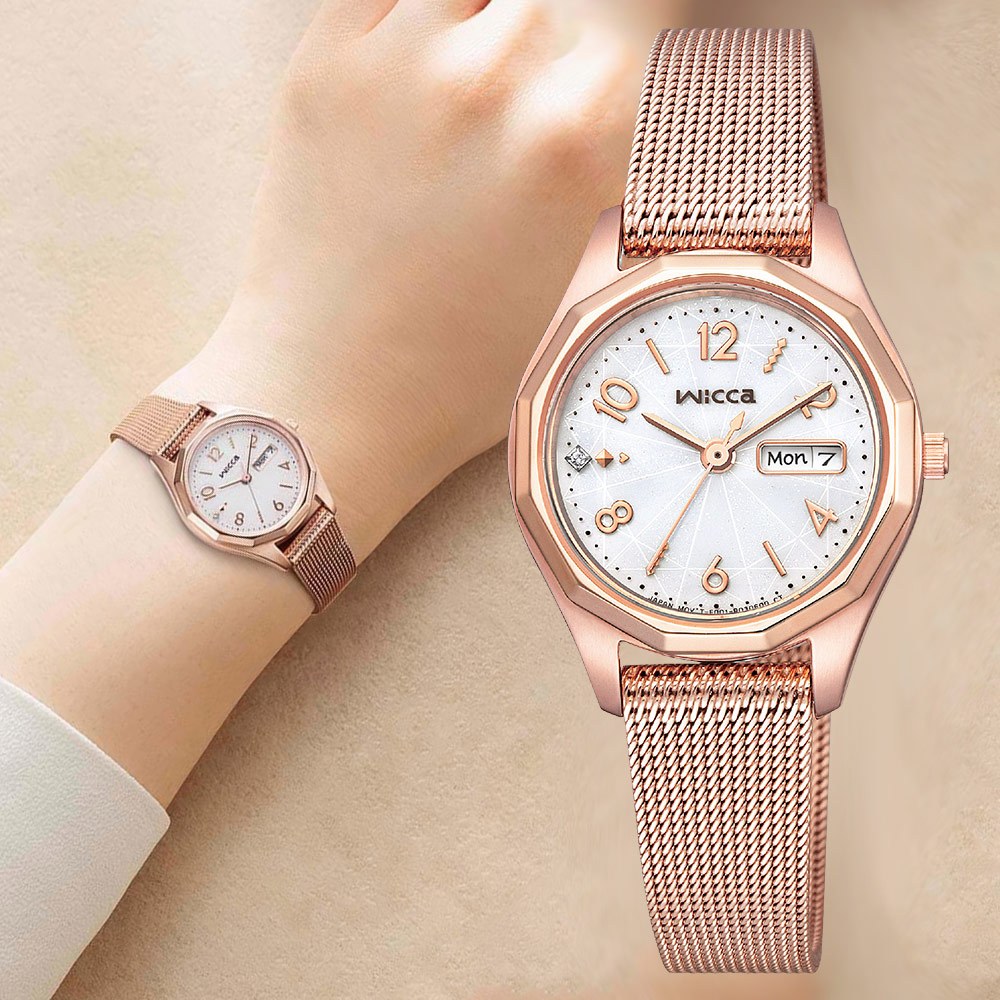 CITIZEN 星辰 Wicca 太陽能日曆米蘭帶女錶-26.5mm KH3-568-15, , large