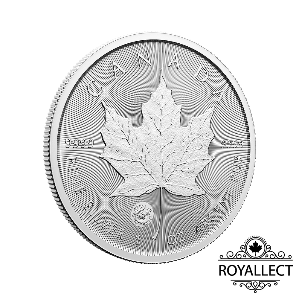 Treasured Canadian Maple Leaf 1 oz Silver 2024 Dragon Privy Mark (First Strikes), , large