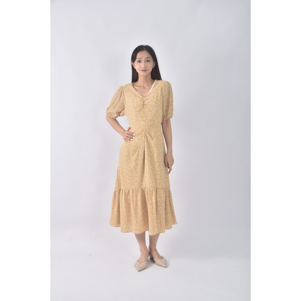 (M) wuwuba質感V領黃色洋裝二手衣, , large