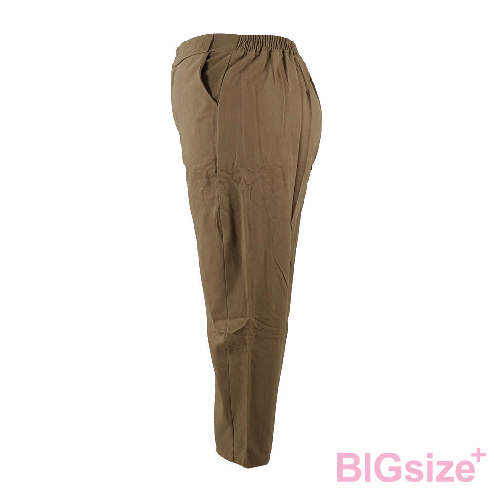 特大尺碼-版型偏大 女款 高腰 直筒 休閒褲-黑/棕-0104075, , large