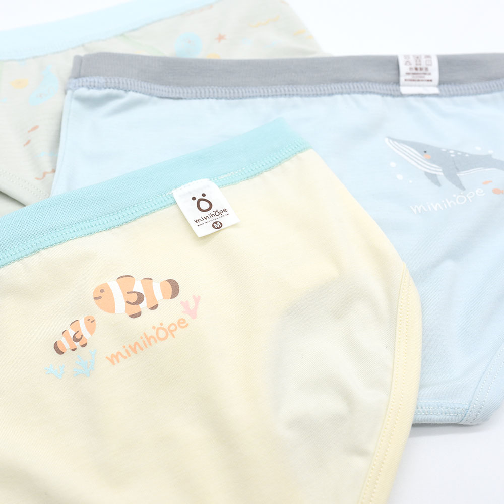 minihope美好的親子生活-沉靜海洋男童三角褲(3件組A)-S, , large