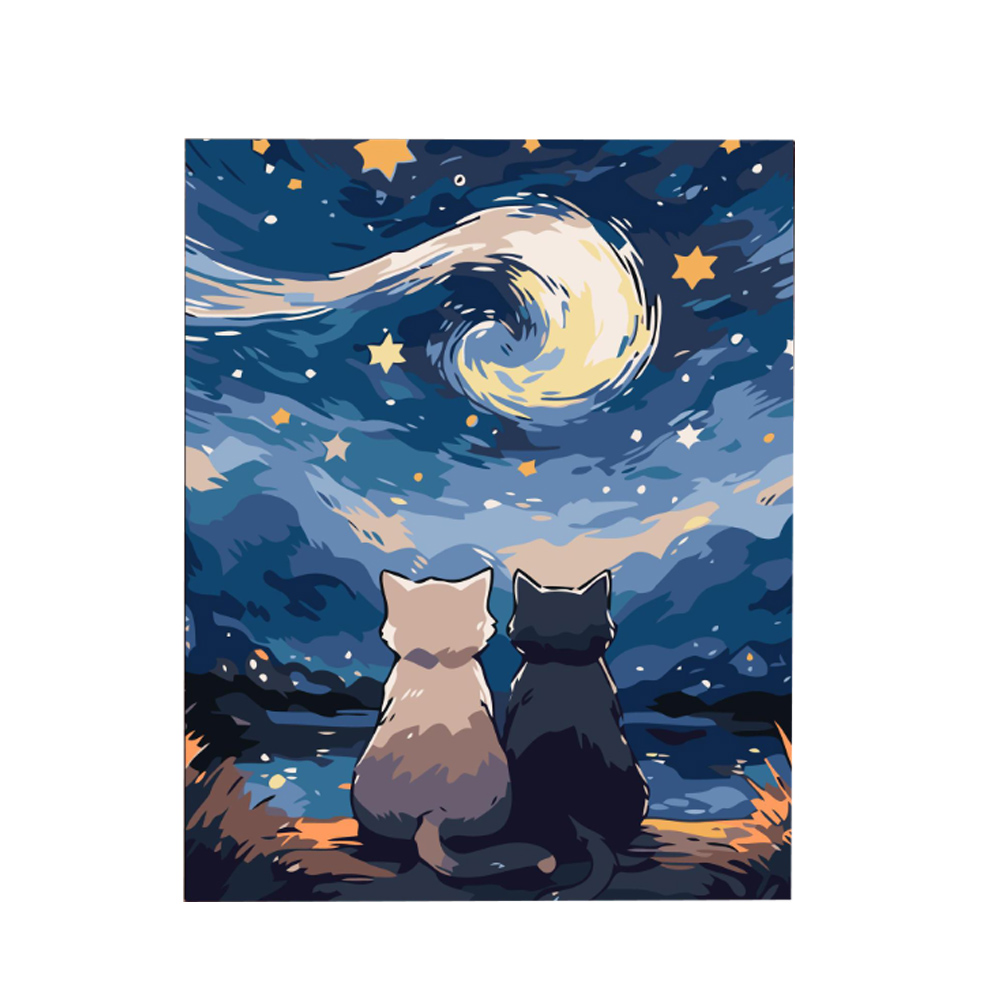 【上手家居】DIY數字油畫 40*50cm-星夜雙影(壁畫/裝飾畫/玄關掛畫/彩繪/diy材料包), , large