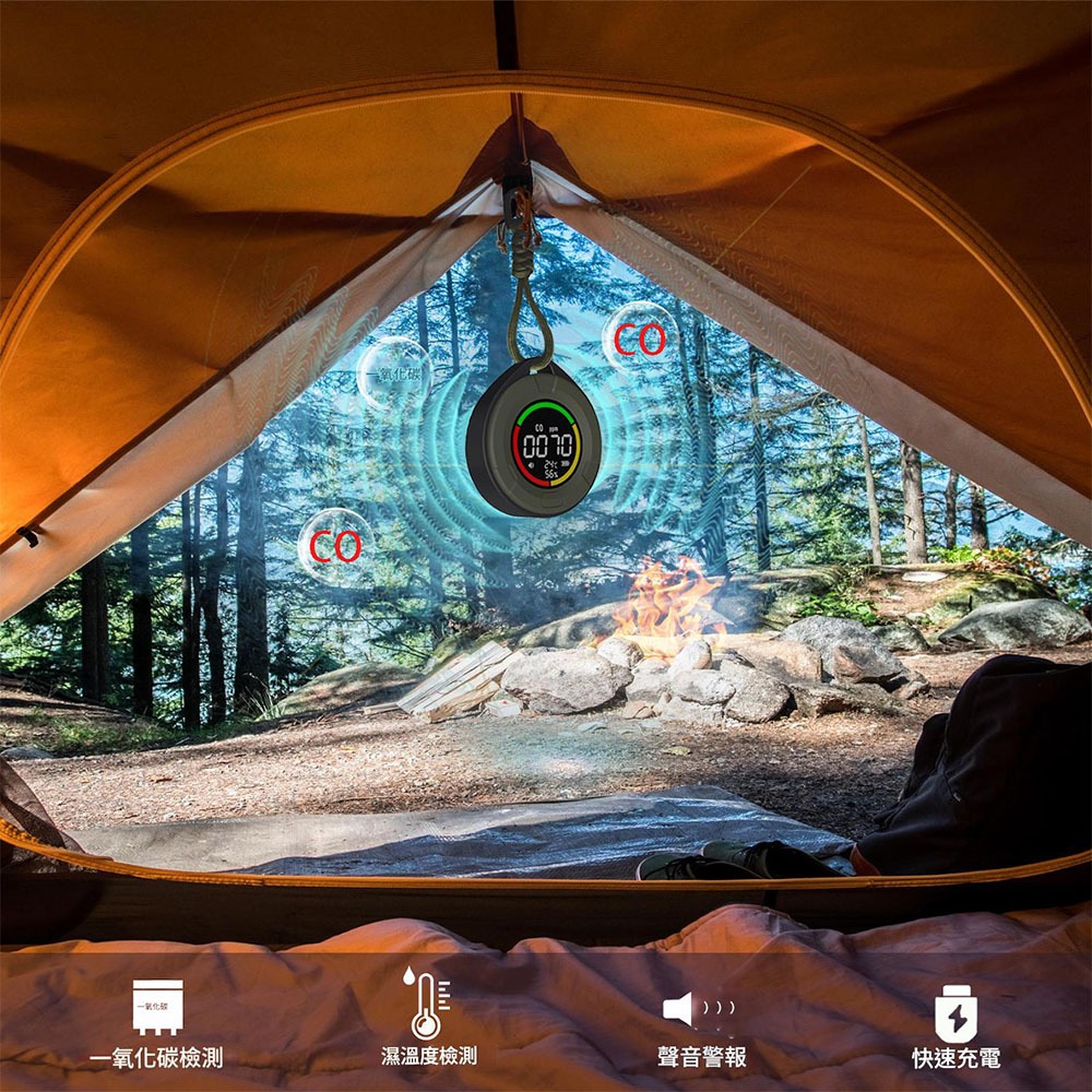 Portable Carbon Monoxide Temperature and Humidity Detector - Green, , large