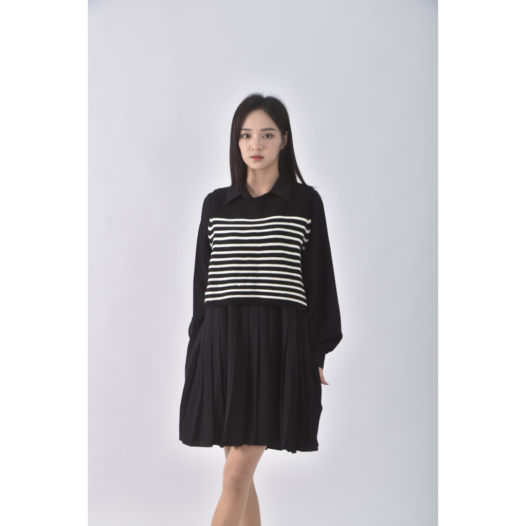 (S) 質感兩件式毛衣背心黑色洋裝二手衣, , large