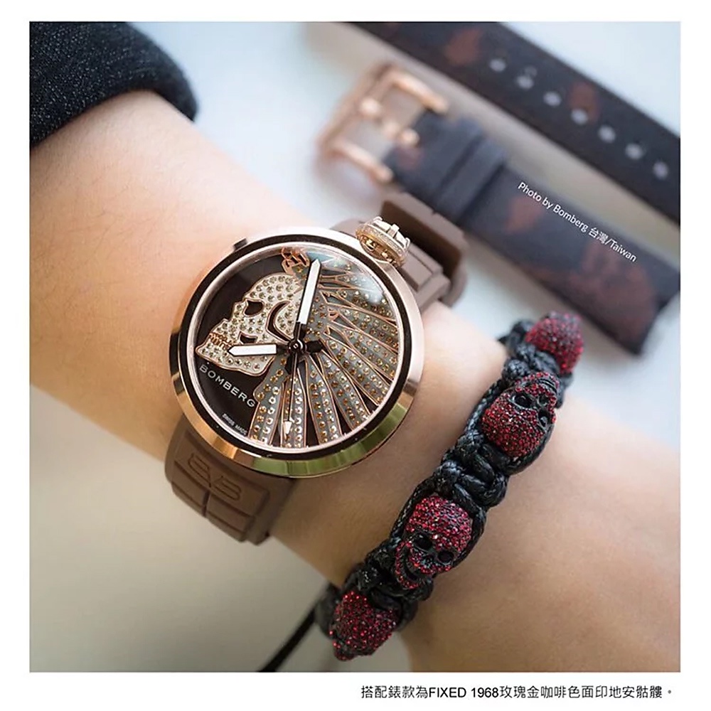BOMBERG 炸彈錶 紅水鑽黑骷髏黑色手環-S (JW-BKT-PBA.S5.3), , large