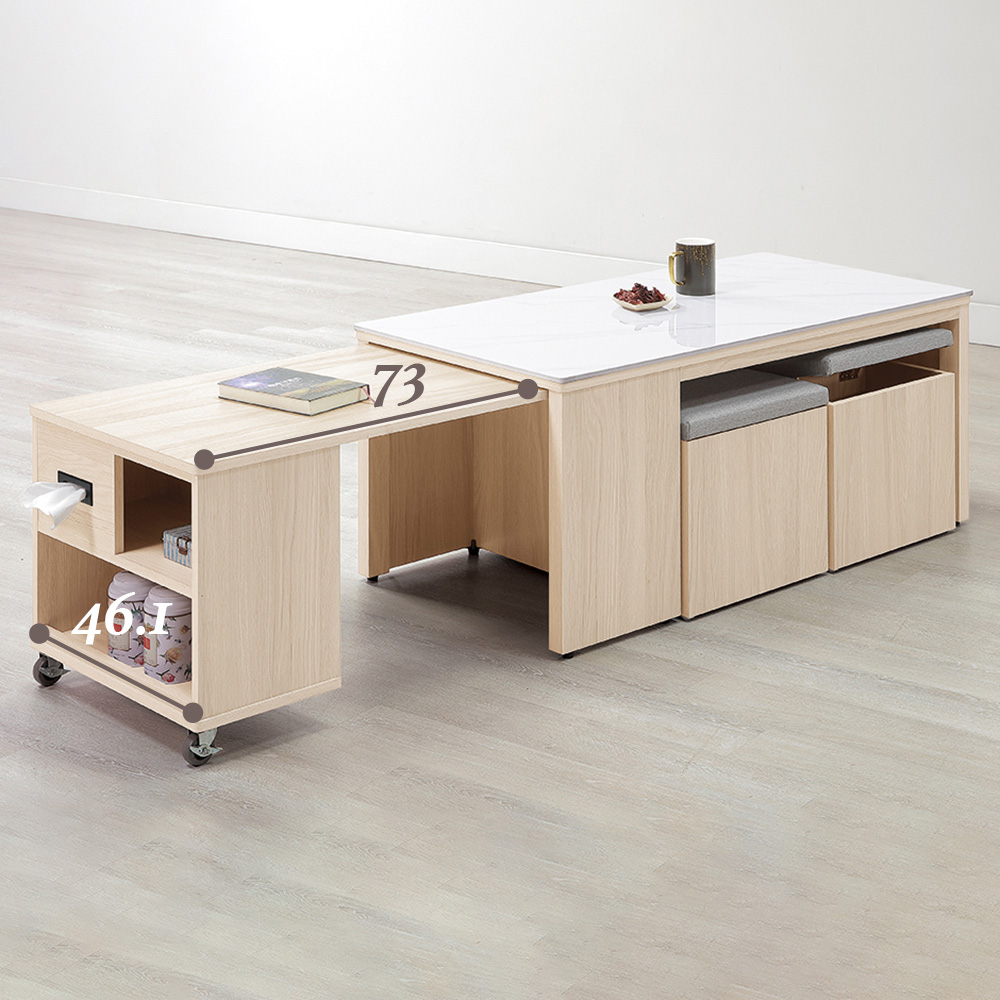 【Hampton 漢汀堡】朵尼岩板伸縮大茶几-含凳, , large