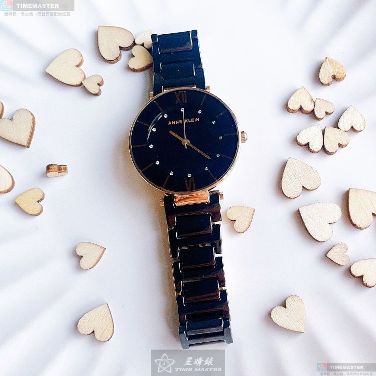 [星晴錶業]AnneKlein手錶,32mm,AN00344黑色錶面玫瑰金錶殼深黑色陶瓷錶帶款, , large
