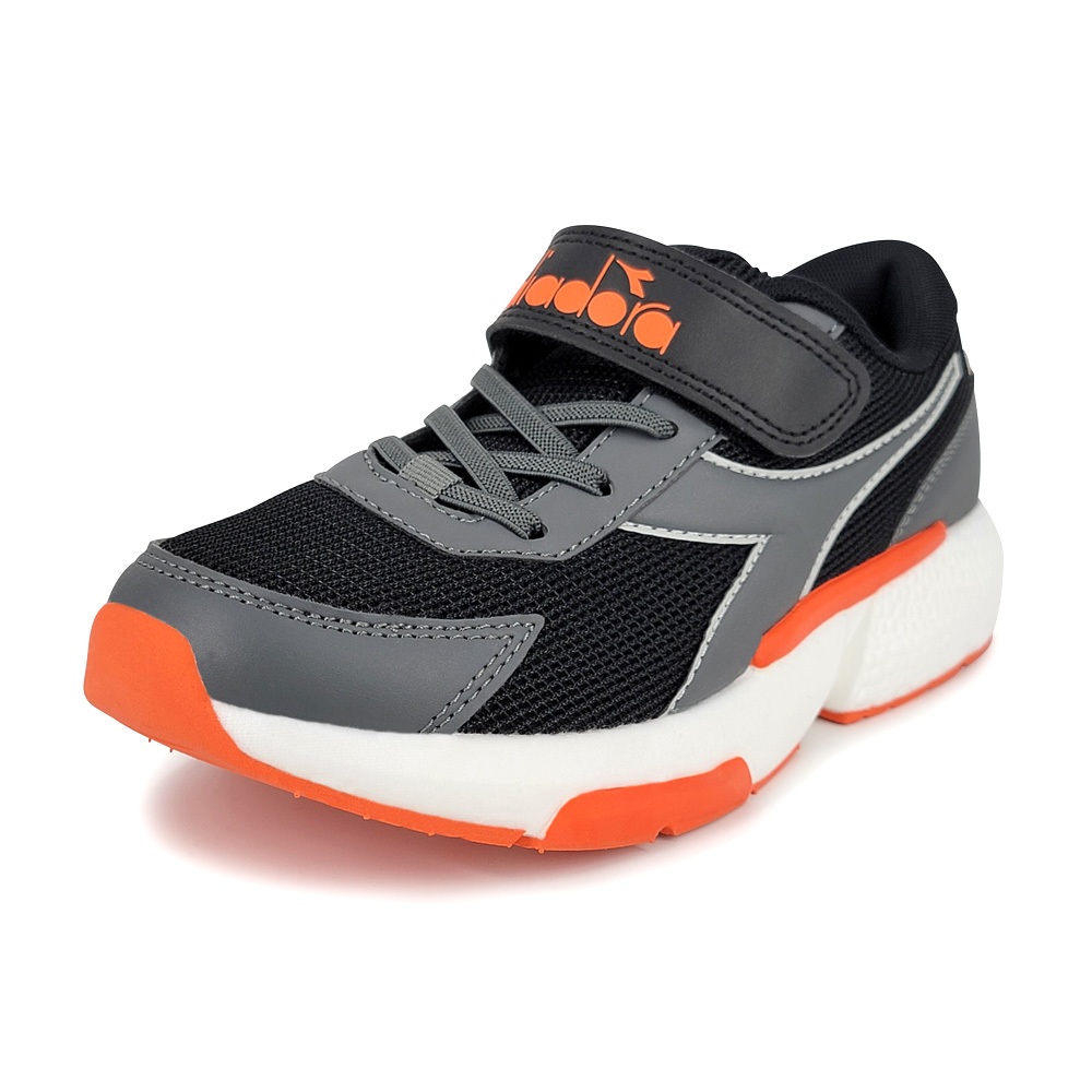 DIADORA迪亞多那 大童輕量跑鞋 童運動鞋 魔鬼氈 寬楦 保護後跟 輕量 吸震 減壓 抗菌 除臭 防滑 黑灰 藍粉, , large