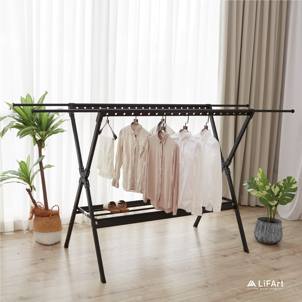 【LiFArt】頂級鋁合金雙桿伸縮X型曬衣架-2.5M(全新升級), , large
