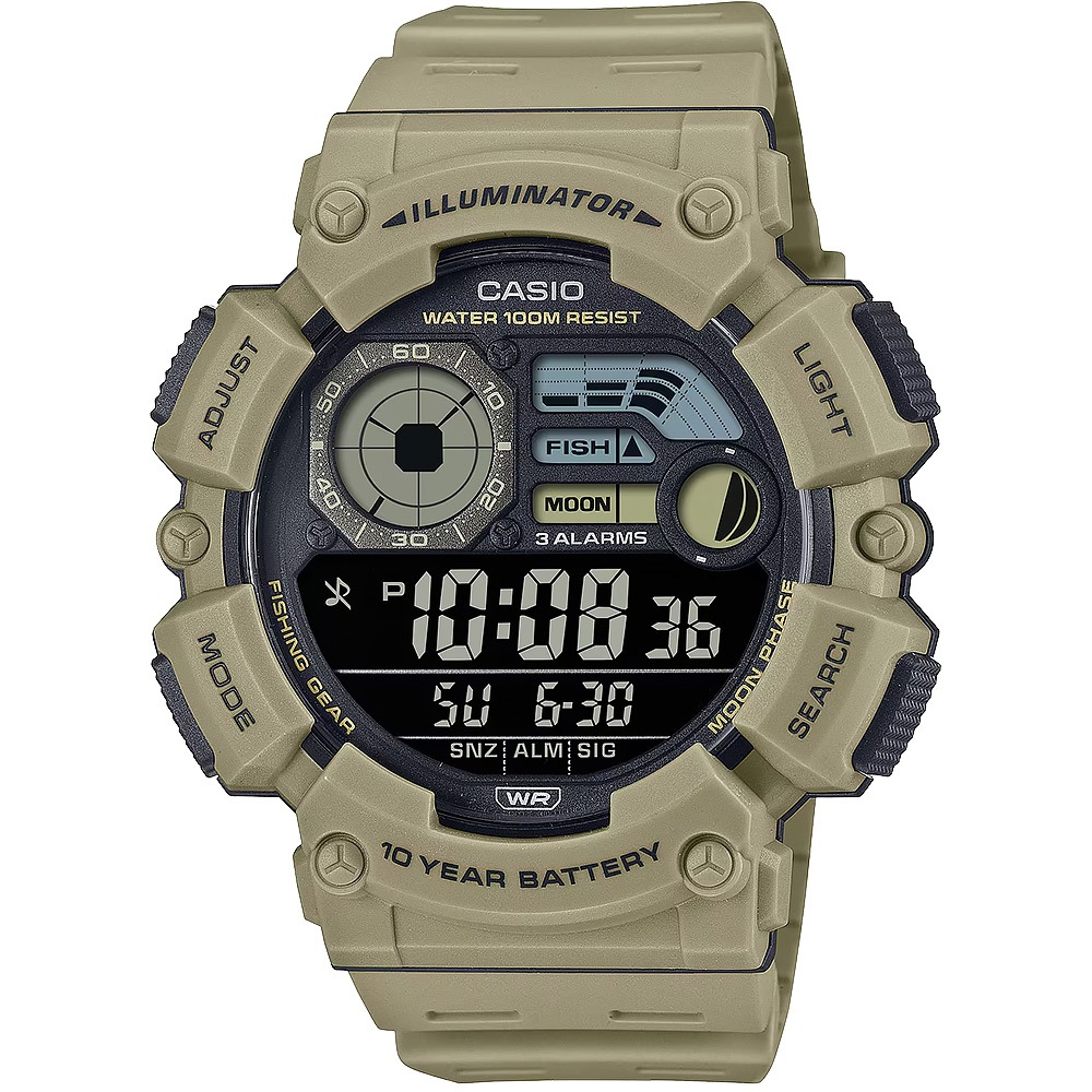 CASIO 卡西歐 釣魚模式 月相數位手錶-土黃 WS-1500H-5BV, , large