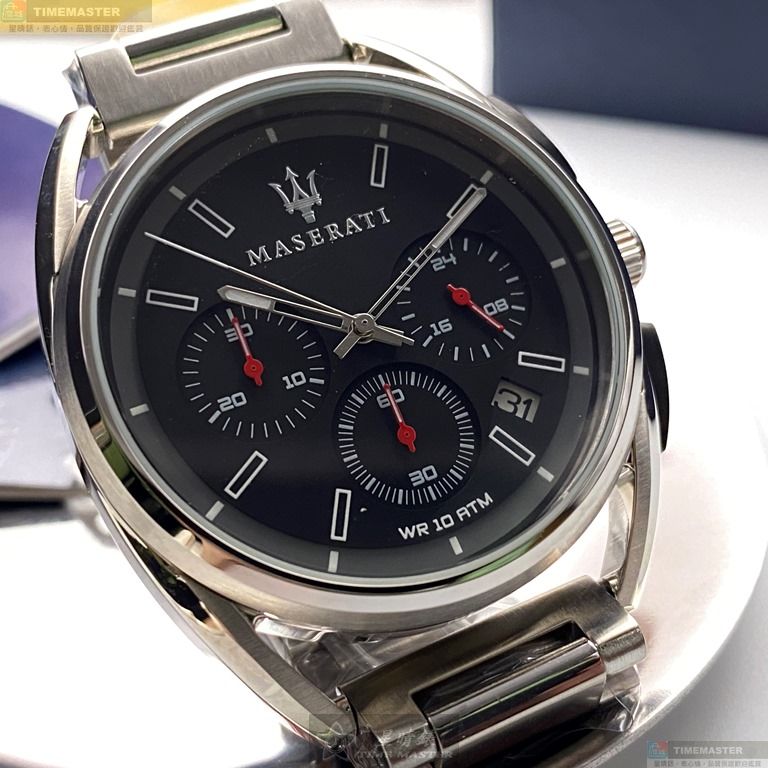 [星晴錶業]MASERATI手錶,42mm,R8873632003黑色錶面銀錶殼銀色精鋼錶帶款, , large