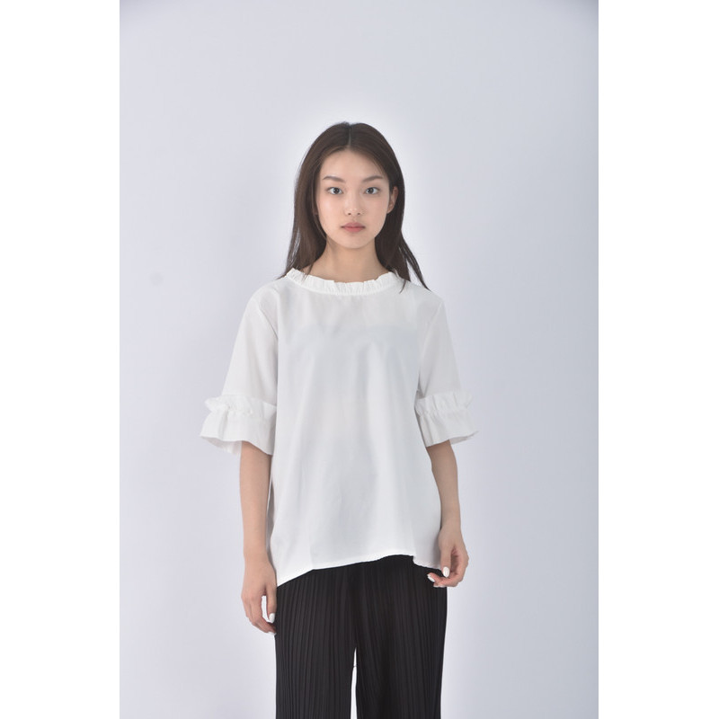 (S) fashion質感圓領白色長袖上衣二手衣, , large